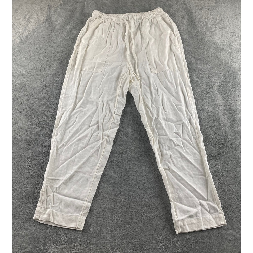 Universal Thread Womens White Linen Blend Drawstring Straight Leg Pants Small